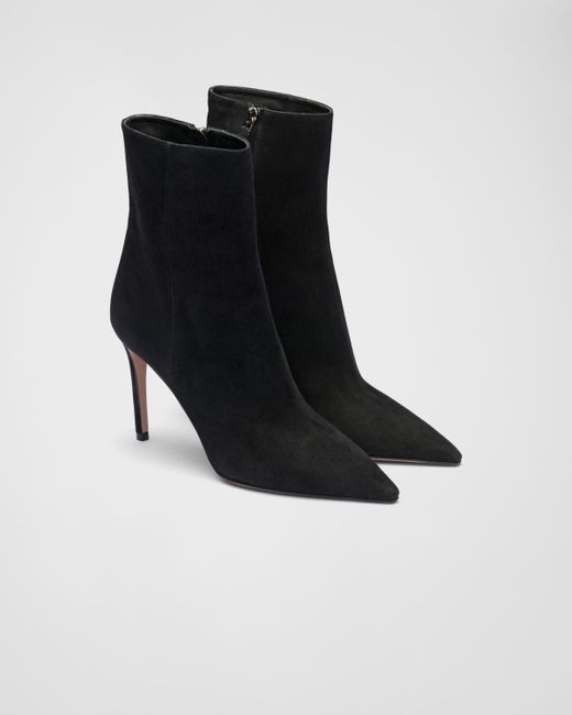 Prada Black High-heeled Suede Booties