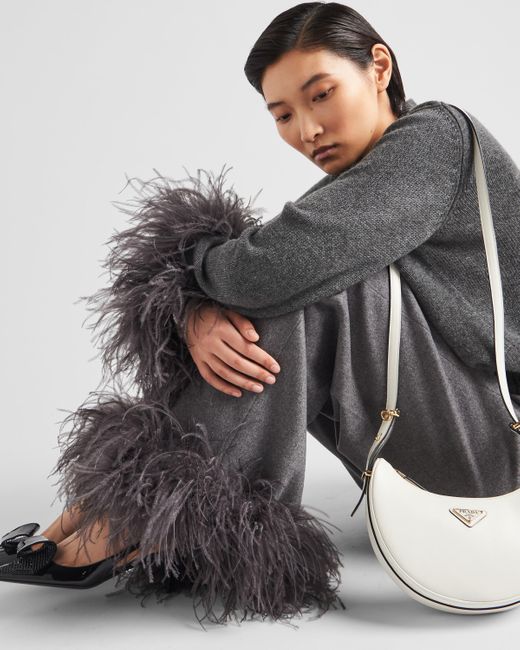 Prada Gray Cashmere Pants With Feathers