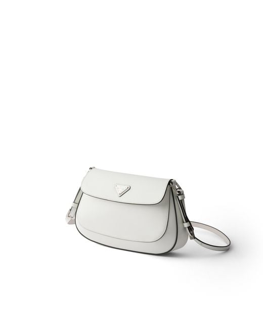 Prada White Cleo Brushed Leather Shoulder Bag