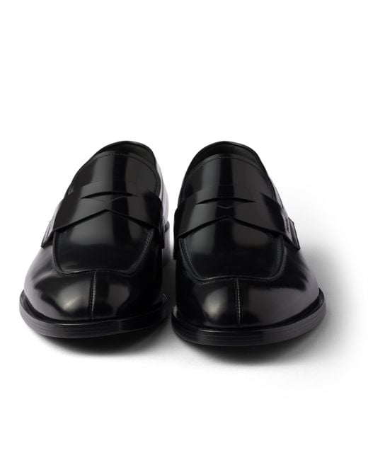 Prada Black Brushed Leather Loafers for men