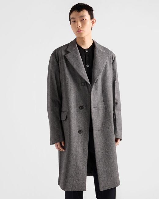 Prada Gray Single-Breasted Wool Coat for men