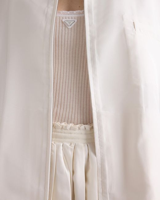 Prada White Pleated Silk Faille Skirt