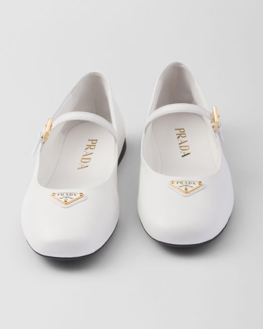バレエシューズ PRADA WHITE NAPPA LEATHER BALLERINAS Prada Leather Ballerina Shoes | White | FARFETCH