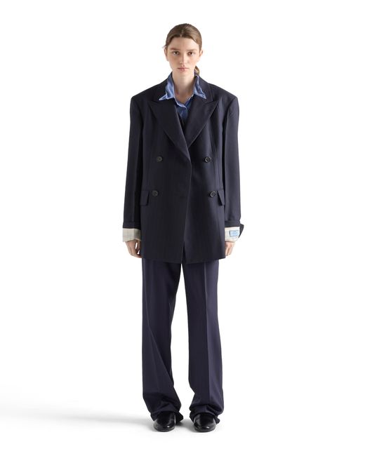 Prada Blue Wool Pinstripe Pants
