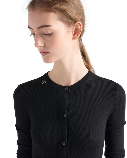 Prada Black Ribbed Knit Wool Cardigan