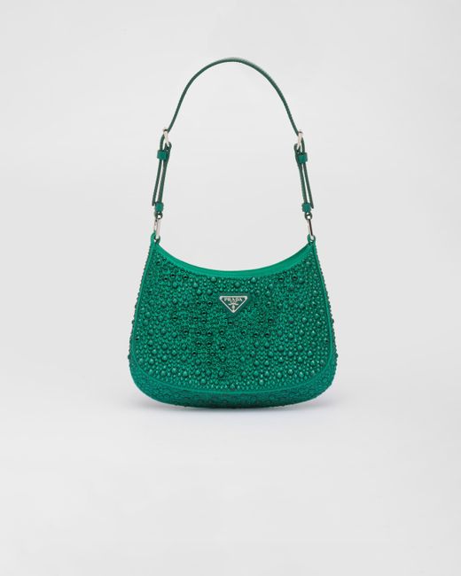 Prada Green Cleo Satin Bag With Crystals