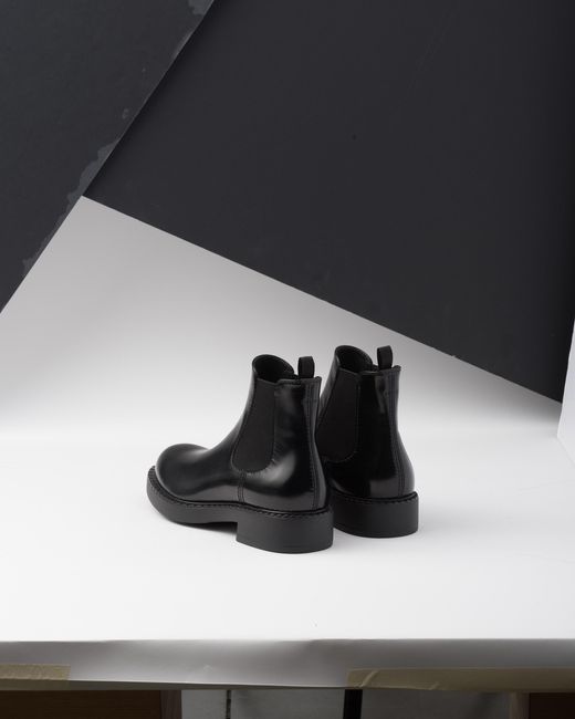 Prada Black Leather Ankle Boots for men