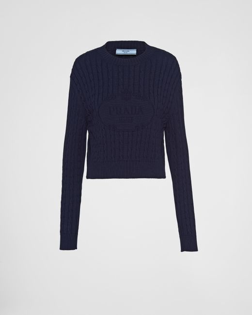Prada Blue Cotton Crew-neck Sweater