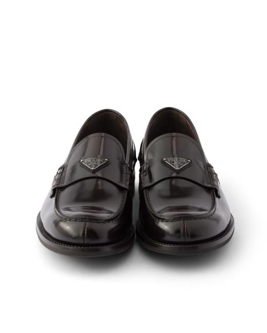 Prada Black Brushed Leather Loafers, Size 7 for men