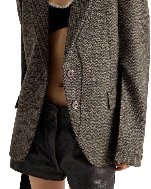 Prada Brown Single-Breasted Shetland Wool Chevron Jacket