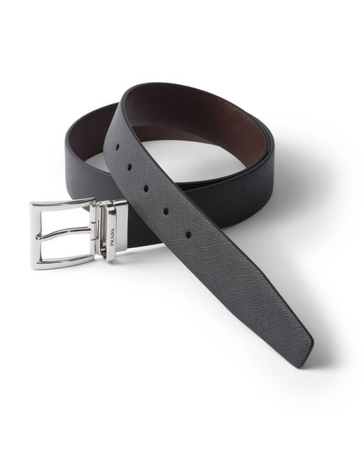 Prada White Reversible Saffiano Leather Belt for men