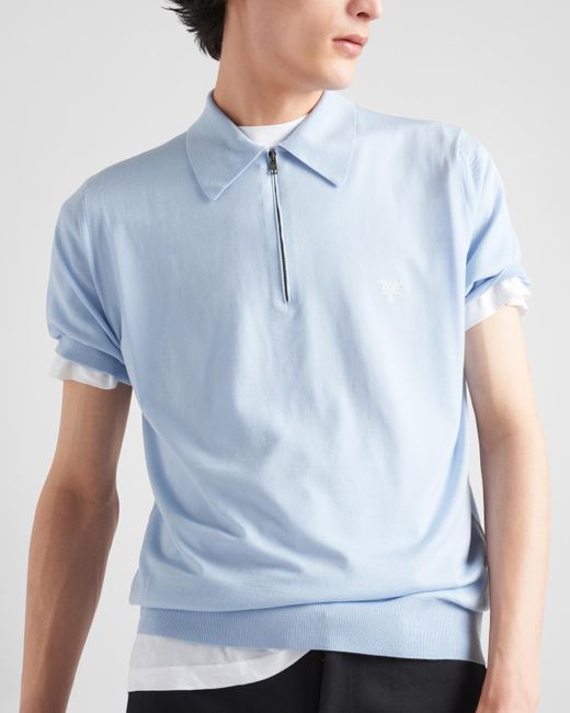 Prada Blue Superfine Wool Polo Shirt for men