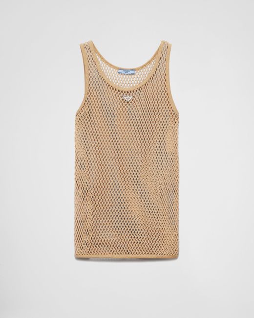 Prada Natural Sleeveless Cotton Mesh Top