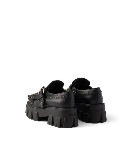 Prada Black Monolith Studded Leather Loafers