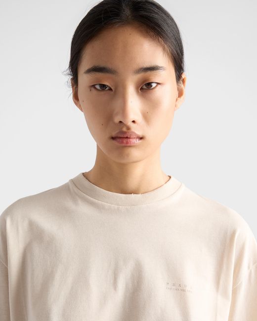 Prada Natural Long-Sleeved Cotton Jersey T-Shirt