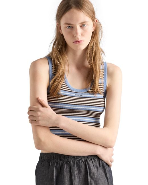 Prada Blue Cotton Knit Tank Top