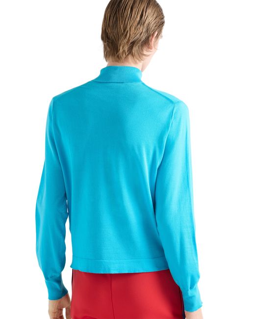 Prada Blue Cotton Turtleneck Sweater for men