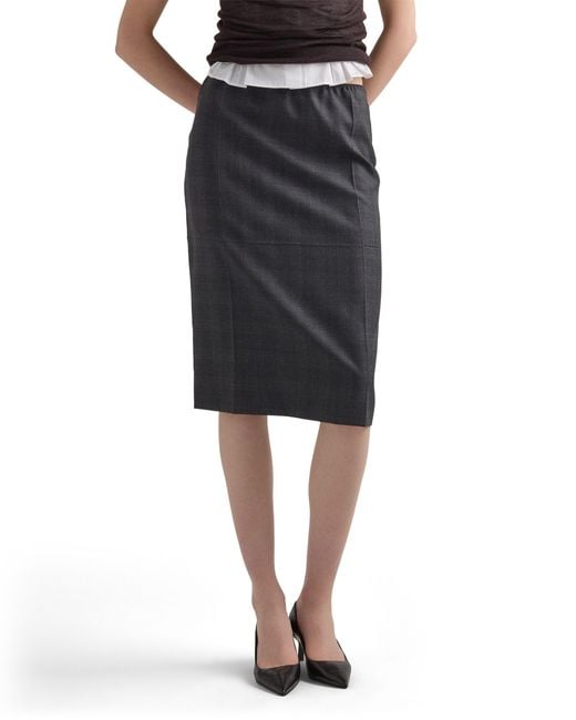 Prada Black Checked Wool Midi-Skirt