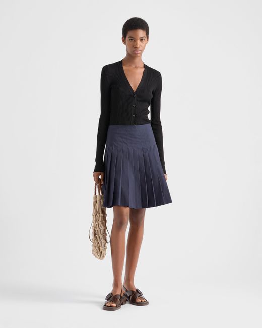 Prada Blue Pleated Poplin Skirt