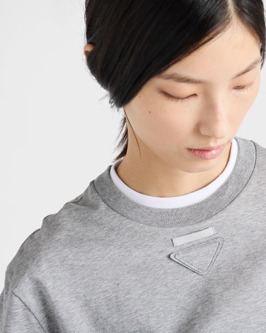 Prada Gray Langarm-T-Shirt Aus Baumwoll-Jersey