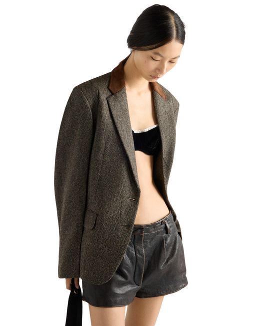 Prada Brown Single-Breasted Shetland Wool Chevron Jacket