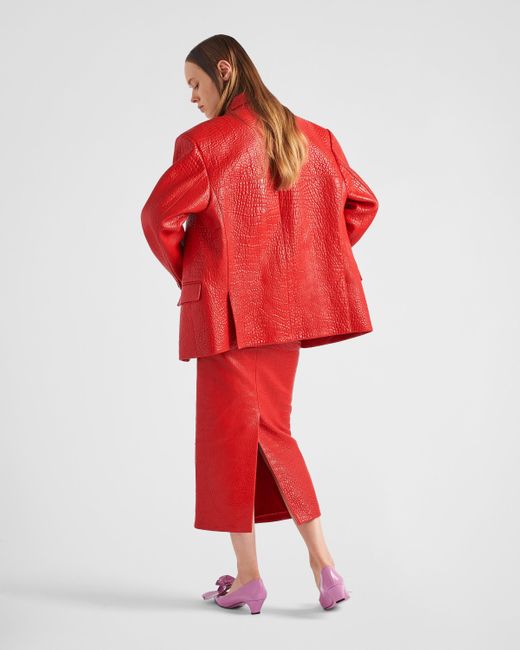 Prada Red Nappa Leather Skirt