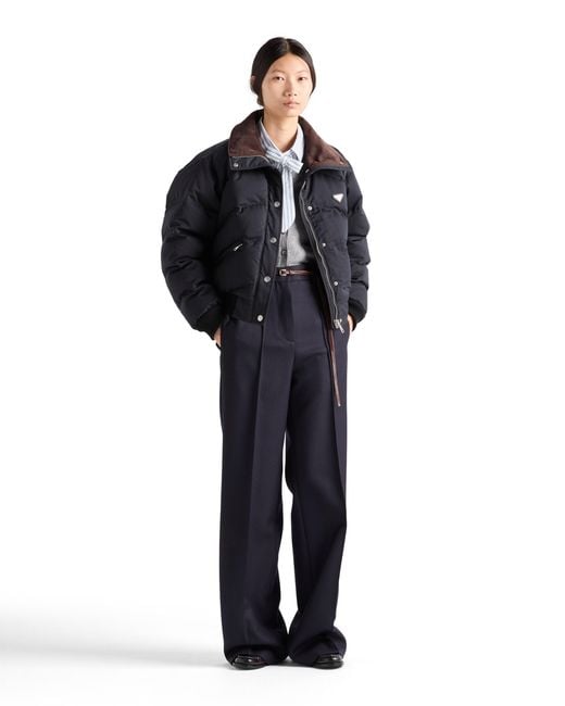 Prada Blue Cropped Compact Poplin Down Jacket