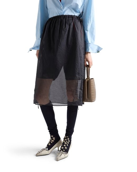 Prada Blue Cotton Organdy Midi-Skirt