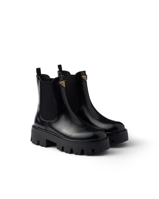 Prada Black Brushed Leather Booties