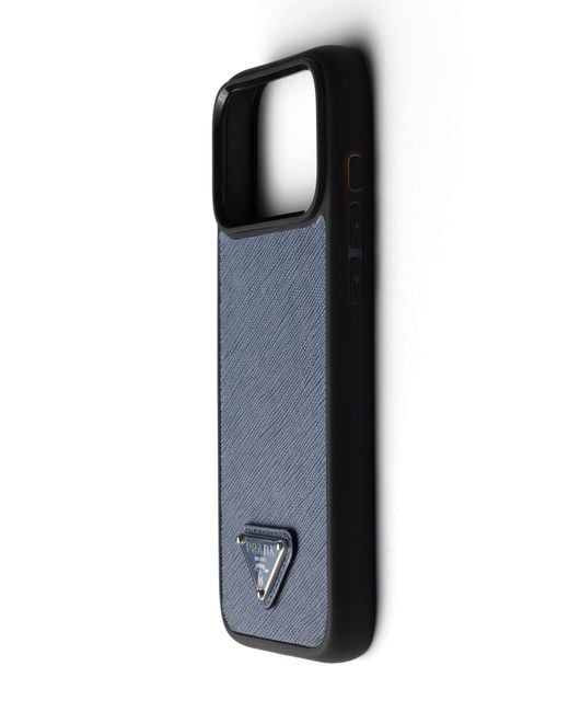 Prada Blue Saffiano Leather Case For Iphone 17 Pro Max for men