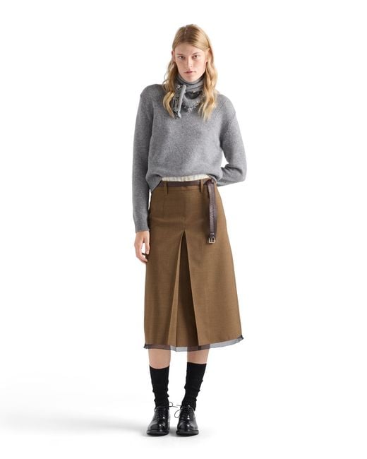 Prada Gray Cashmere Crew-Neck Sweater With Scarf