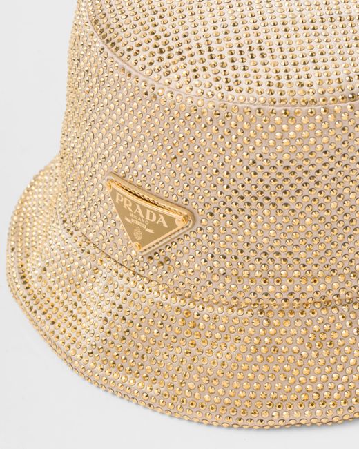 Prada White Satin Bucket Hat With Crystals
