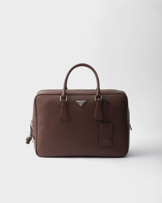 Prada Brown Leather Work Bag for men