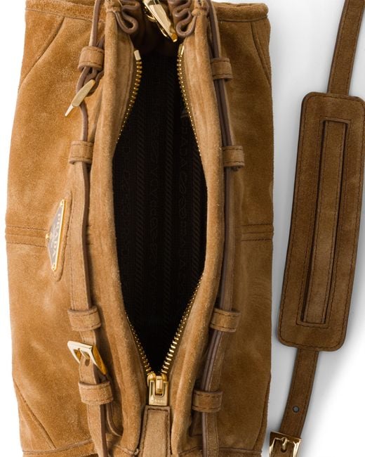 Prada Brown Bonnie Small Suede Shoulder Bag