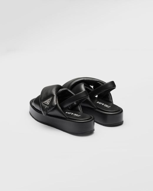 Prada Black Soft Padded Nappa Leather Wedge Sandals