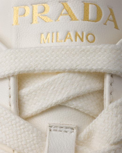 Prada White Downtown Bold Nappa Leather And Suede Sneakers
