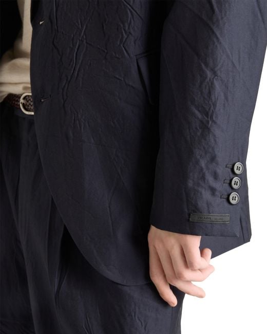 Prada Blue Single-Breasted Cotton And Silk Jacket for men