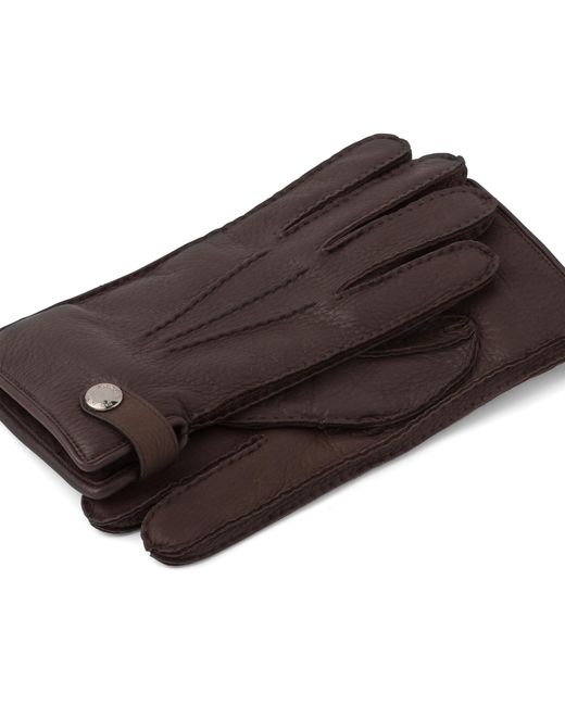 Prada Brown Deer Leather Shearling-Lined Gloves for men