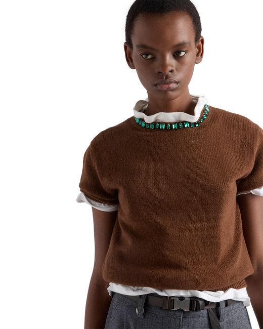 Prada Brown Wool And Cashmere Crew-Neck Sweater