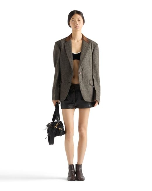 Prada Brown Single-Breasted Shetland Wool Chevron Jacket