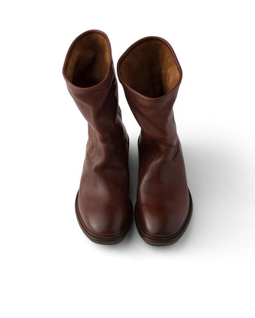 Prada Brown Vintage-Effect Leather Boots