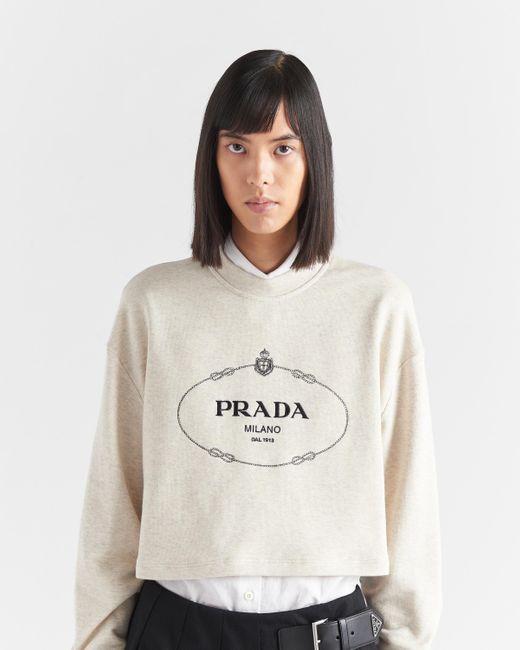 Prada Natural Oversized Cotton Fleece Sweatshirt