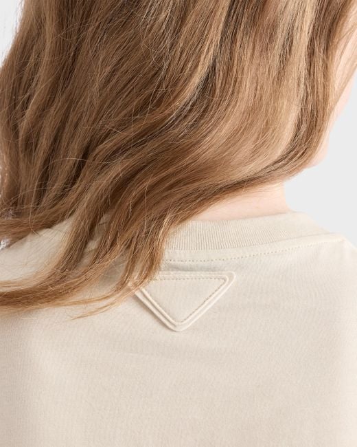 Prada Natural T-Shirt Aus Baumwoll-Jersey