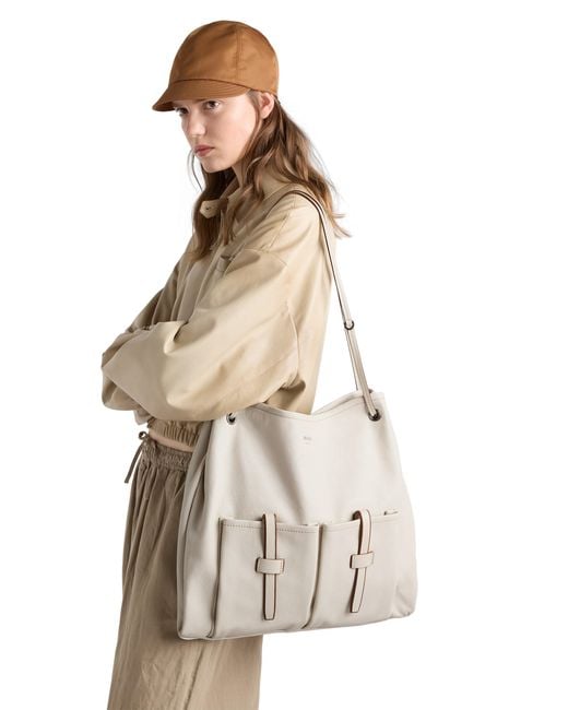 Prada Gray Route Large Leather Bag, Chalk