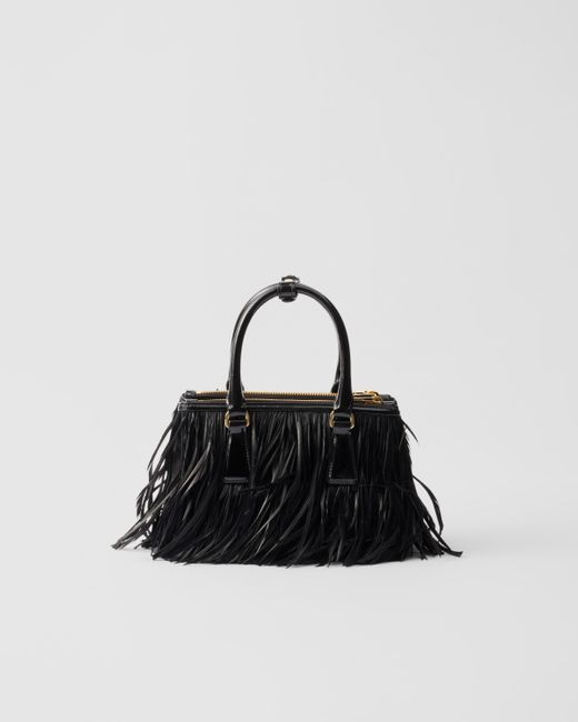 Prada Feather Trimmed Patent Leather Satchel in Black Lyst