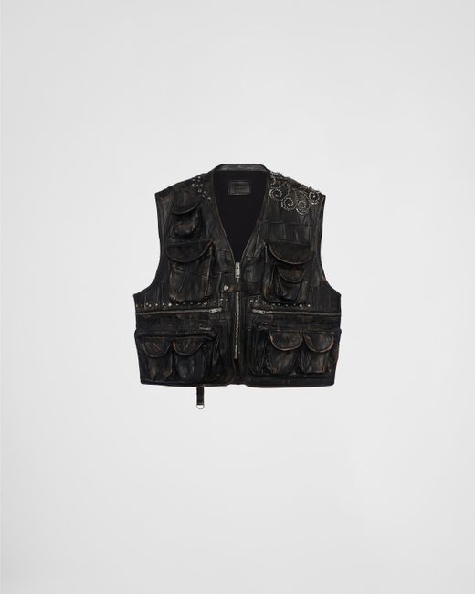 Prada Black Nappa Leather Patchwork Vest