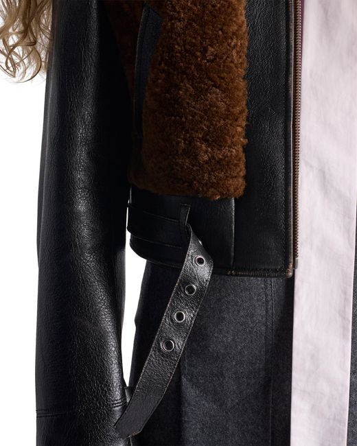 Prada Brown Panelled Leather And Shearling Jacket