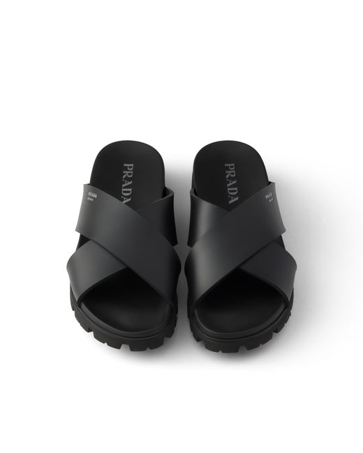 Prada Black Crisscross Rubber Slides for men