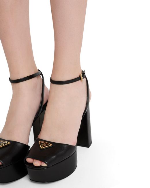 Prada Black 115Mm Leather Platform Sandals