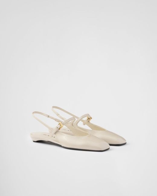 Prada Patent Leather Slingback Ballerinas in White | Lyst
